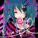  aqua_hair bad_id candy hatsune_miku heart jewelry lollipop necklace sakurase_yuzuru striped swirl_lollipop twintails vocaloid wink 