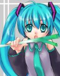  bad_id blue_hair detached_sleeves hatsune_miku kawagoe_pochi long_hair necktie open_mouth spring_onion twintails vocaloid 