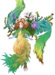  bad_id bird birds brown_hair calla_lily capelet elbow_gloves elle_(lom) feathered_wings flower fuku_imo gloves green_eyes hair_flower hair_ornament harpy legend_of_mana lily_(flower) monster_girl seiken_densetsu wings 