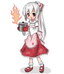  apron bad_id chibi cooking fire fujiwara_no_mokou houki ponytail skirt touhou 