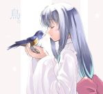  bird_on_hand birds blush japanese_clothes kabocha kimono long_hair silver_hair smile 