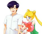  bishoujo_senshi_sailor_moon blonde_hair blue_eyes blue_hair chiba_mamoru chibi_usa family happy pink_hair smile tsukino_usagi 