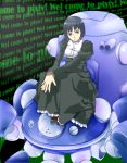  black_hair blue_eyes dress engrish ghost_in_the_shell ghost_in_the_shell_stand_alone_complex kusanagi_motoko mecha nanako_(artist) ranguage short_hair sitting tachikoma 