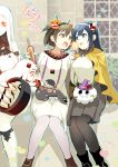  4girls :d ahoge alternate_costume bench black_hair blue_eyes blurry brown_eyes brown_hair building casual claws cosplay depth_of_field detached_sleeves enemy_aircraft_(kantai_collection) fake_horns food hairband halloween halloween_costume hiryuu_(kantai_collection) holding horn horns i-class_destroyer ice_cream ice_cream_cone kantai_collection long_hair midway_hime midway_hime_(cosplay) miss_cloud mittens multiple_girls northern_ocean_hime northern_ocean_hime_(cosplay) open_mouth park_bench person_carrying pleated_skirt red_eyes seaport_water_oni shinkaisei-kan short_hair size_difference skirt smile souryuu_(kantai_collection) white_hair white_skin yuzuki_yuno 