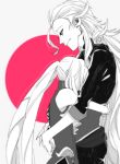 1boy 1girl con_potata fate/grand_order fate_(series) greyscale hug long_hair marie_antoinette_(fate/grand_order) monochrome no_hat no_headwear profile smile twintails wolfgang_amadeus_mozart_(fate/grand_order) 