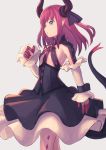  1girl :o black_bow blue_eyes bow corset cowboy_shot fate/extra fate/extra_ccc fate_(series) horn_bow lancer_(fate/extra_ccc) peroncho pink_hair simple_background tail wind wrist_cuffs 