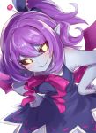  &gt;:) black_sclera blush bow breasts dress fang hands_on_hips musume nail_polish no_background pink_nails pointy_ears ponytail purple_dress purple_hair v_yuusha_no_kuse_ni_namaiki_da_r wings yamaarashi yellow_eyes yuusha_no_kuse_ni_namaiki_da 