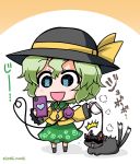  /\/\/\ 1girl :3 :d black_eyes black_hat bow brown_bow cat cellphone chibi coffee commentary_request cup flying_sweatdrops frilled_shirt_collar frilled_sleeves frills green_hair green_skirt hair_between_eyes hat hat_ribbon heart heart_of_string holding holding_cup holding_phone kaenbyou_rin kaenbyou_rin_(cat) komeiji_koishi long_sleeves lying multiple_tails noai_nioshi open_mouth phone ribbon shaded_face shadow shirt short_hair skirt smartphone smile spilling standing steam string tail third_eye touhou translation_request twitter_username two-tone_background two_tails wide_sleeves yellow_ribbon yellow_shirt 