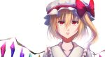  1girl collarbone deep_(deep4946) eyebrows flandre_scarlet hat highres looking_at_viewer mob_cap parted_lips red_eyes short_hair short_ponytail side_ponytail sketch solo touhou upper_body 