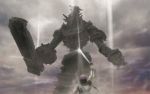  1boy clouds colossus epic fantasy gaius gameplay_mechanics monster orioto realistic shadow_of_the_colossus shiny spoilers sword wander weapon 