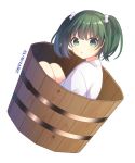  1girl blush bucket dated eyebrows_visible_through_hair green_eyes green_hair hair_bobbles hair_ornament kisume looking_at_viewer parted_lips short_hair short_twintails solo touhou twintails yamayu 
