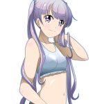  1girl blue_eyes blush breasts hair_ornament highres kakkii long_hair looking_at_viewer navel new_game! purple_hair smile solo suzukaze_aoba violet_eyes white_background 