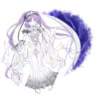  1girl barefoot black_ribbon bow dress fate/grand_order fate/hollow_ataraxia fate_(series) hairband jewelry kyuu_(zyun193) lolita_hairband looking_at_viewer open_mouth panties purple_hair ribbon see-through short_sleeves solo stheno underwear veil violet_eyes white_bow white_ribbon 