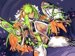  breasts character_request cleavage cleavage_cutout copyright_request dark_skin green_hair highres huge_breasts melon22 midriff orange_eyes shield sweatdrop sword tagme weapon wings 