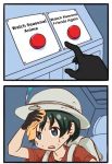  bucket_hat buttons hat hat_feather kaban_(kemono_friends) kemono_friends parody red_shirt shirt sweat 