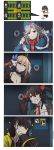  4koma black_hair blue_eyes comic fal_(girls_frontline) girls_frontline heterochromia highres long_hair makarov_(girls_frontline) megaphone multicolored_hair orange_eyes qbz-97_(girls_frontline) red_eyes ro635_(girls_frontline) silver_hair smile sparkle streaked_hair translation_request twintails xiu_jiayihuizi yellow_eyes 