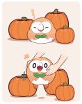  bird food halloween highres ikuchi_osutega no_humans pokemon pokemon_(creature) pokemon_(game) pokemon_sm pumpkin rowlet smile 