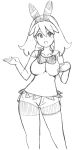  1girl bike_shorts blush breasts hair_ribbon haruka_(pokemon) haruka_(pokemon)_(remake) highres koutarosu large_breasts looking_at_viewer monochrome open_mouth pokemon pokemon_(game) pokemon_oras ribbon shirt short_hair shorts sleeveless sleeveless_shirt smile solo 