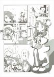  3girls apron ascot bat_wings braid brooch comic crescent crescent_hair_ornament dress fangs greyscale hair_ornament hat highres izayoi_sakuya jewelry konata_gazel long_hair maid maid_headdress mob_cap monochrome multiple_girls nightgown page_number patchouli_knowledge remilia_scarlet short_hair touhou translation_request twin_braids wings 