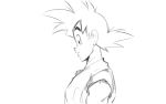  1boy 1girl animated animated_gif black_hair blush chi-chi_(dragon_ball) dougi dragon_ball eye_contact greyscale hetero jscandyhell kiss looking_at_another monochrome sketch smile son_gokuu spiky_hair sweatdrop 