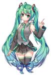  1girl 2017 albinoraccoon dated detached_sleeves green_eyes green_hair hatsune_miku highres long_hair necktie simple_background skirt solo thigh-highs twintails very_long_hair vocaloid white_background 