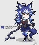  1girl animal_ears blue_hair fate/grand_order fate_(series) hessian_(fate/grand_order) kemono_friends lobo_(fate/grand_order) multicolored_hair personification polearm sayukino tail weapon wolf_ears wolf_tail yellow_eyes 