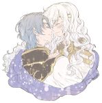  1boy 1girl blue_hair cape couple diadora_(fire_emblem) fire_emblem fire_emblem:_seisen_no_keifu fire_emblem_heroes kizuki_miki long_hair short_hair sigurd_(fire_emblem) smile tears violet_eyes weapon 