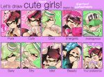  2girls ? aori_(splatoon) artist_name bare_shoulders baseball_cap black_hair blush blush_stickers chart closed_eyes cousins domino_mask earrings eating english expression_chart eyebrows eyewear_on_head fan food french_fries gloves green_hair hair_ornament hand_holding happy hat hotaru_(splatoon) interlocked_fingers jewelry looking_at_viewer mask mirror mole mole_under_eye multiple_girls one_eye_closed open_mouth pointy_ears shy smile splatoon splatoon_1 sweatdrop tears tentacle text thick_eyebrows thought_bubble white_gloves wong_ying_chee yellow_eyes 