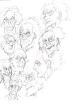  1boy :d back_to_the_future bandaid bandaid_on_forehead closed_mouth commentary emmett_brown expressions goggles goggles_on_head grin highres looking_at_viewer male_focus murata_yuusuke old_man open_mouth profile scan sketch smile 