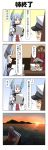  1boy 1girl 4koma bangs blunt_bangs chair closed_eyes comic commentary_request desk dress epaulettes fingerless_gloves gloomy gloves hair_tie hat highres holding holding_paper kantai_collection lavender_hair little_boy_admiral_(kantai_collection) long_hair long_sleeves military military_hat military_uniform mountain murakumo_(kantai_collection) necktie ocean office_chair open_mouth oversized_clothes paper peaked_cap rappa_(rappaya) red_eyes sailor_dress sidelocks sitting smile sunset translation_request uniform 