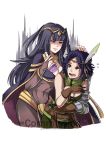  2girls black_hair cleavage_cutout cloak evil_grin evil_smile fire_emblem fire_emblem:_kakusei grin gzei long_hair mother_and_daughter multiple_girls noire_(fire_emblem) smile tharja wavy_hair 