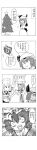  !!? 3girls 4koma bangs bow braid christmas_tree clenched_hands closed_eyes comic crescent crescent_moon_pin eyebrows eyebrows_visible_through_hair fang gift greyscale hair_between_eyes hair_bow hat hat_ribbon highres izayoi_sakuya long_hair long_image long_sleeves maid_headdress mob_cap monochrome multiple_girls open_mouth patchouli_knowledge remilia_scarlet revision ribbon sanshiro short_hair short_sleeves side_braid smile sparkle speech_bubble star tall_image touhou translated twin_braids wings wrist_cuffs 