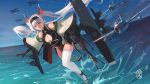  1girl bow_(weapon) breasts cleavage cleavage_cutout crossbow fairy_(kantai_collection) hakuryuu_(aircraft_carrier) headband highres large_breasts mecha_musume mig-17 ocean original pacific personification sima_naoteng tagme twintails weapon world_of_warships 