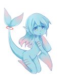  1girl blue_eyes blue_hair blue_sclera blue_skin eyebrows_visible_through_hair fish_tail full_body gills gradient_hair head_fins kamaboko_(mato225) long_hair looking_at_viewer monster_girl multicolored_hair no_feet no_hands nude original parted_lips pink_hair red_pupils seiza shark_girl simple_background sitting solo tail white_background 