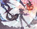 2boys 4girls ass battle blue_eyes delphox diggersby glasses green_hat hair_over_eyes hat headpiece highres lemming_no_suana malamar midair multiple_boys multiple_girls personification pokemon red_eyes standing sylveon 