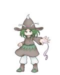  amanomori_shou androgynous antennae boots chikafumikou green_eyes green_hair hat len&#039;en pants short_hair slime smile solo 