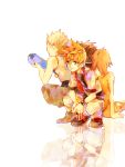  1girl blonde_hair brown_hair hayner kingdom_hearts kingdom_hearts_ii multiple_boys olette pence ramochi_(auti) reflection roxas shadow 