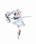  1girl blazblue:_cross_tag_battle blue_eyes highres higuchi_konomi myrtenaster official_art rapier rwby scar scar_across_eye solo sword weapon weiss_schnee white_hair 