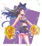  1girl black_hair blake_belladonna bow cat_tail cheerleader commentary english glitter hair_bow highres iesupa pom_poms rwby smile tail yellow_eyes 