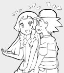  1boy 1girl kuriyama lillie_(pokemon) monochrome pokemon pokemon_(anime) pokemon_sm_(anime) satoshi_(pokemon) 