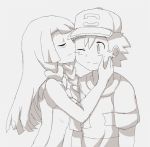  cheek_kiss kiss kuriyama lillie_(pokemon) monochrome pokemon pokemon_(anime) pokemon_sm_(anime) satoshi_(pokemon) 