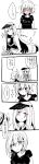  2girls ahoge alternate_costume blush casual cheerleader clothes_writing comic commentary_request fate/grand_order fate_(series) greyscale highres jeanne_alter lancer_(fate/prototype_fragments) long_hair long_image looking_at_another monochrome multiple_girls pom_poms ruler_(fate/apocrypha) shirt short_hair short_sleeves sparkle spot_color sweat t-shirt tall_image translation_request visor_cap white_background yoichi_(umagoya) 