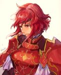  1girl armor breastplate breasts fire_emblem fire_emblem:_mystery_of_the_emblem fire_emblem:_shin_ankoku_ryuu_to_hikari_no_tsurugi hashiko_(neleven) headband minerva_(fire_emblem) pauldrons red_eyes redhead short_hair simple_background sketch solo twitter_username upper_body white_background 