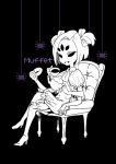  bloomers chair cup doughnut extra_arms extra_eyes fangs food high_heels insect_girl legs_crossed monster_girl muffet puffy_short_sleeves puffy_sleeves short_hair short_sleeves short_twintails sitting spider spider_girl teacup teapot twintails undertale underwear 