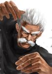  1boy bang_(one-punch_man) eyebrows facial_hair fighting_stance grey_eyes highres looking_at_viewer male_focus mustache old_man one-punch_man somehira_katsu upper_body white_hair 