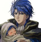  2boys armor baby blue_eyes blue_hair cape celice_(fire_emblem) father_and_daughter fire_emblem fire_emblem:_seisen_no_keifu fire_emblem_heroes looking_at_viewer multiple_boys short_hair sigurd_(fire_emblem) younger 