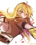  1girl angry blonde_hair commentary_request ecru punching red_eyes rwby solo yang_xiao_long 