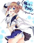  1girl anchor azur_lane blue_eyes braid brown_hair detached_sleeves gloves miniskirt panties pleated_skirt repulse_(azur_lane) salute sasorigatame short_hair skirt striped striped_panties underwear white_gloves 