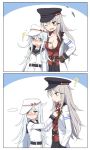  ... /\/\/\ 2girls ;d ? @_@ black_gloves black_skirt blue_eyes blue_hair blush breasts brown_eyes cleavage cnm collarbone comic directional_arrow dressing embarrassed eyebrows_visible_through_hair full-face_blush gangut_(kantai_collection) gloves hair_between_eyes hair_ornament hairclip hammer_and_sickle hand_on_hip height_difference hibiki_(kantai_collection) jacket kantai_collection laughing long_hair long_sleeves looking_away looking_to_the_side medium_breasts multiple_girls no_bra one_eye_closed open_clothes open_mouth open_shirt pleated_skirt profile red_shirt shirt silver_hair skirt smile speech_bubble spoken_ellipsis star verniy_(kantai_collection) white_jacket 