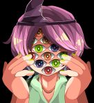  androgynous bare_shoulders extra_eyes faceless highres japanese_clothes len&#039;en pink_hair shion_(len&#039;en) short_hair solo triangular_headpiece trypophobia 